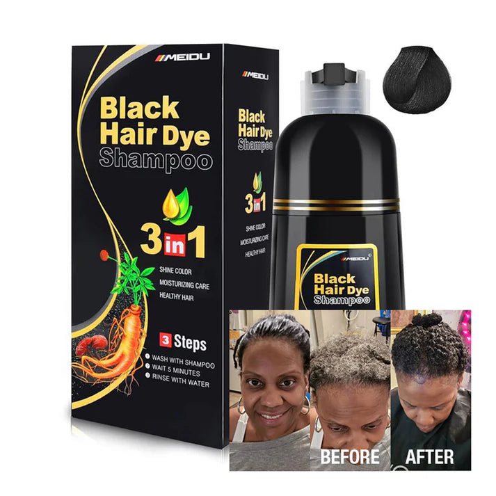 Black Hair Dye Shampoo Instant 3 in 1 +100% Grey Coverage - Herbal Ingredients
