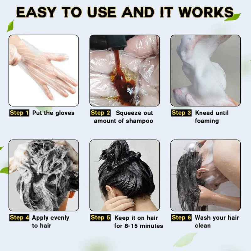 Black Hair Dye Shampoo Instant 3 in 1 +100% Grey Coverage - Herbal Ingredients