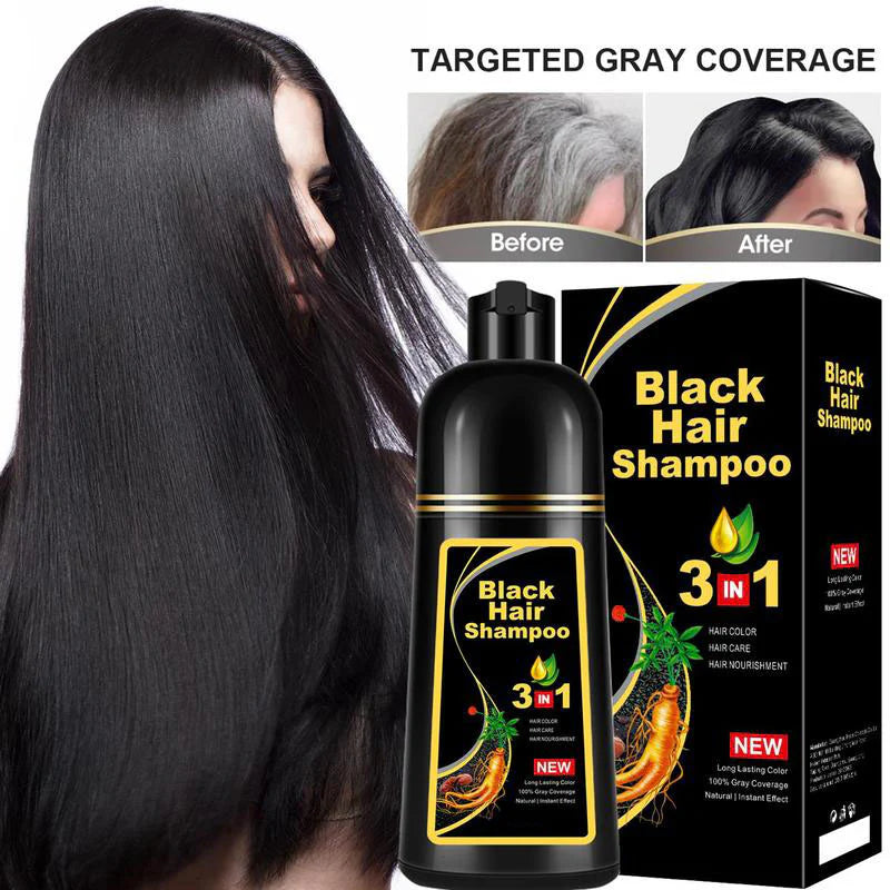 Black Hair Dye Shampoo Instant 3 in 1 +100% Grey Coverage - Herbal Ingredients