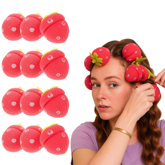 12 Pcs Strawberry Heatless Curlers Cute Sponge Foam Rollers Overnight Tool for Women