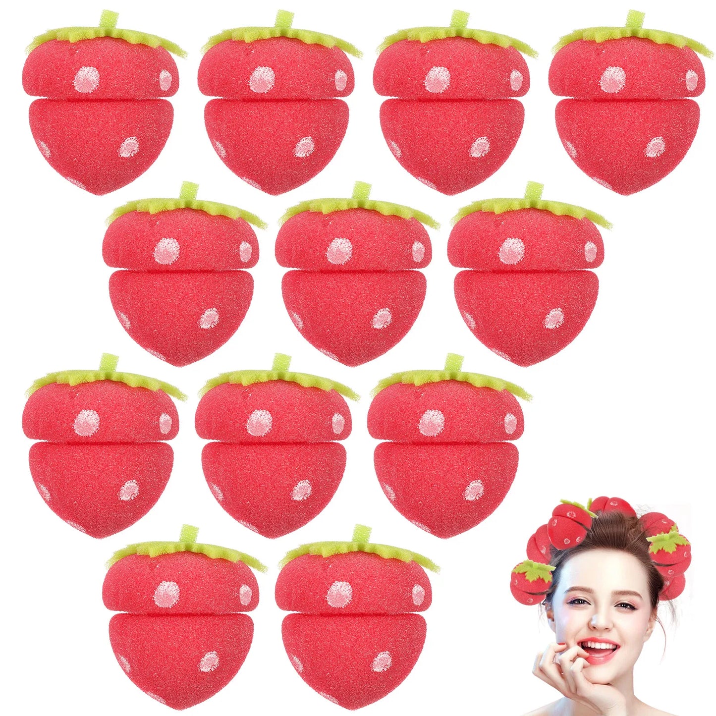 12 Pcs Strawberry Heatless Curlers Cute Sponge Foam Rollers Overnight Tool for Women