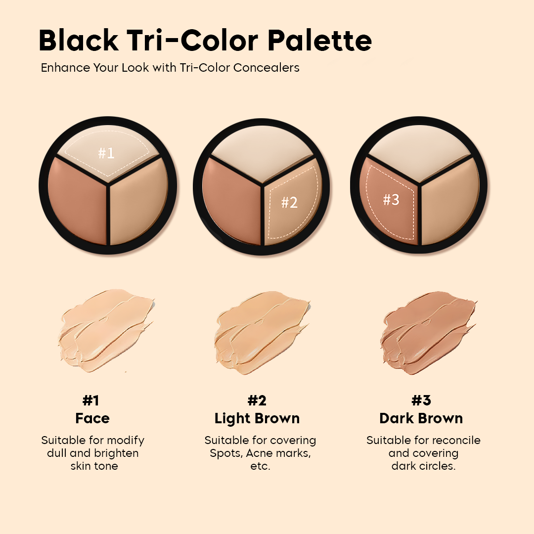 Tri-Color Concealer - Moisturizing & Long-lasting - Pack of 2 concealers + Brush