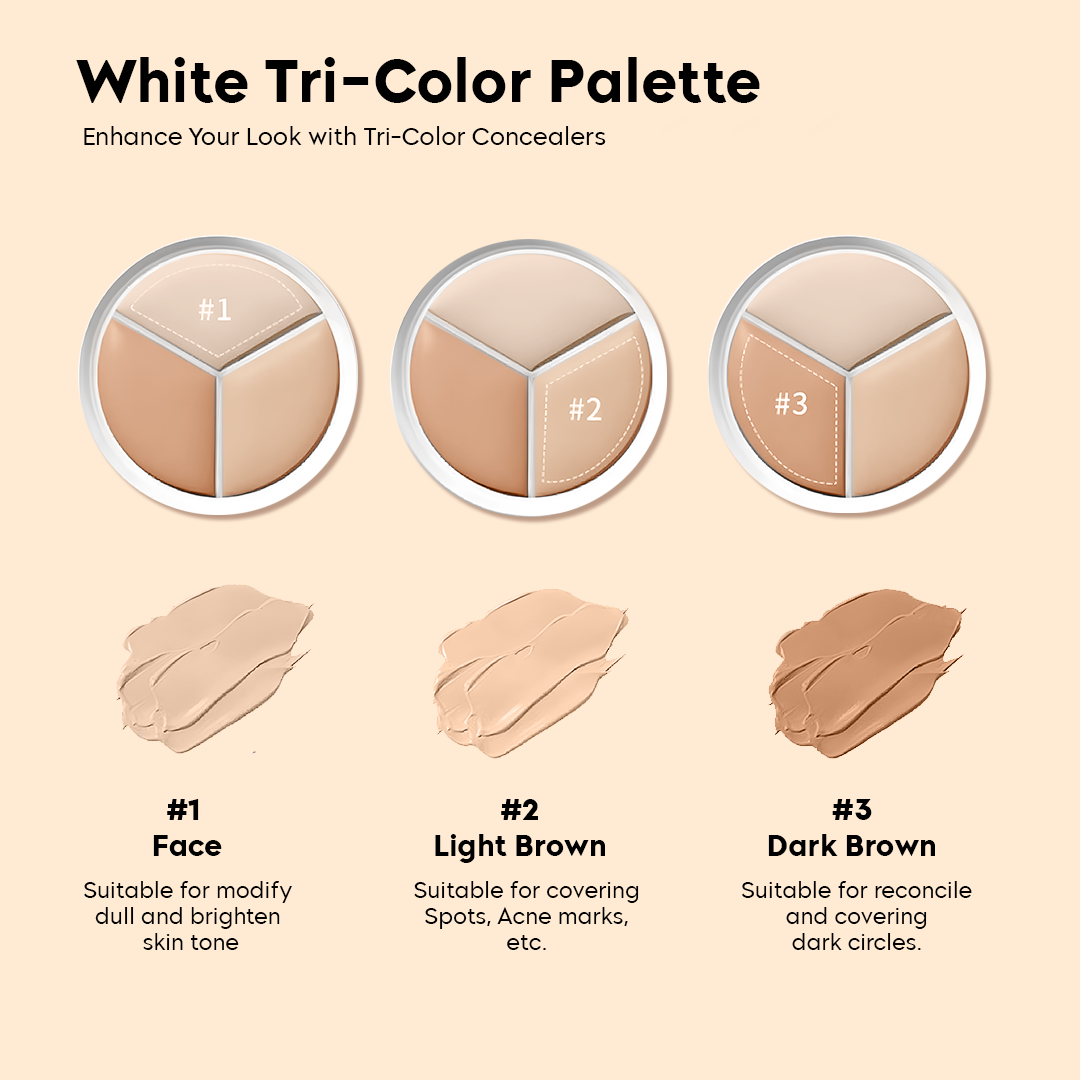 Tri-Color Concealer - Moisturizing & Long-lasting - Pack of 2 concealers + Brush