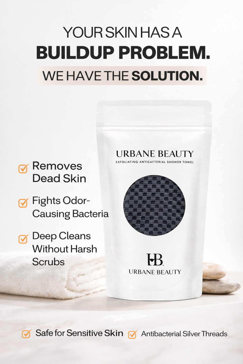 Urbane Beauty Exfoliating Antibacterial Shower Towel