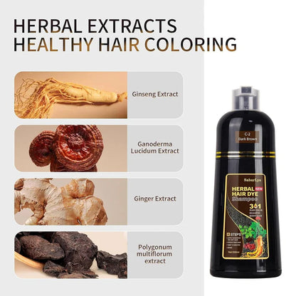 Black Hair Dye Shampoo Instant 3 in 1 +100% Grey Coverage - Herbal Ingredients